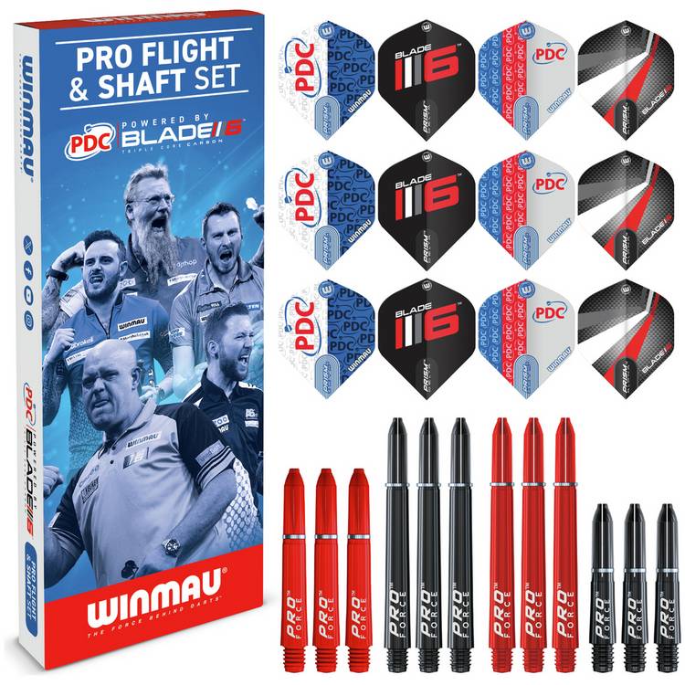 Winmau Blade 6 PDC flight and shaft set (British brand)