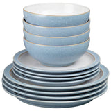 Denby dinner set blue and white 12 piece, imported from the UK