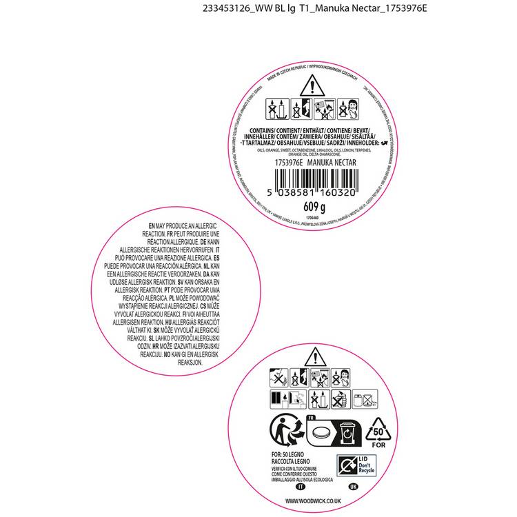 Woodwick large candle Manuka Nectar, imported from the UK
