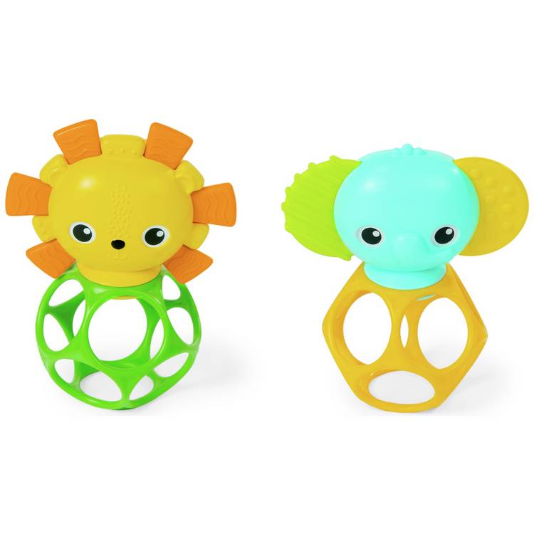 Bright Starts Soother Pals lion and elephant teether toys, UK version