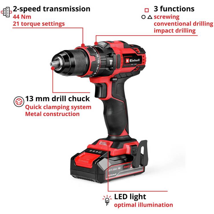 Einhell cordless combi drill 2.5Ah 18V, imported from the UK