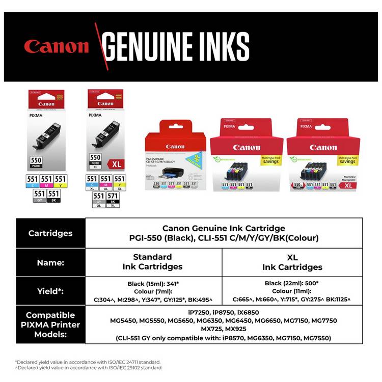 Canon CLI-551 ink cartridge multipack black and colour 7ml, imported from the UK