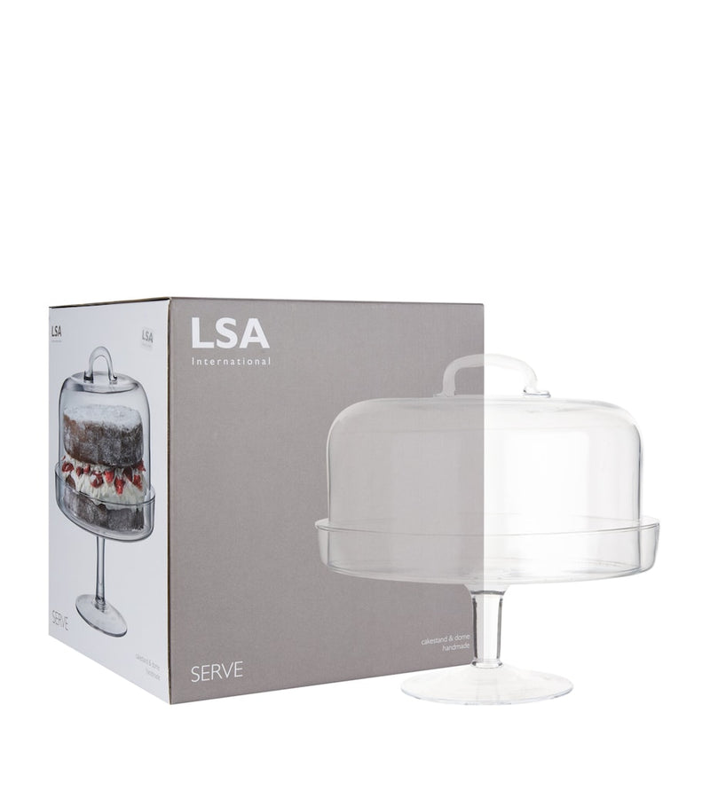 LSA International glass cake stand with dome (British brand)
