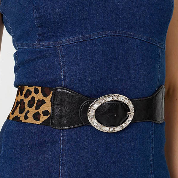 Izabel London animal print diamante embellished wide belt, imported from the UK