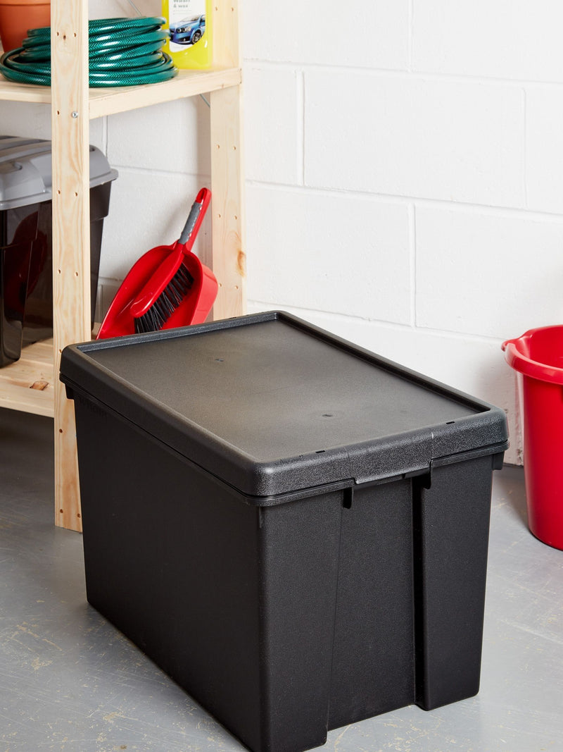 Ensemble de boîtes de rangement robustes en plastique noir Wham 62L, importé du Royaume-Uni