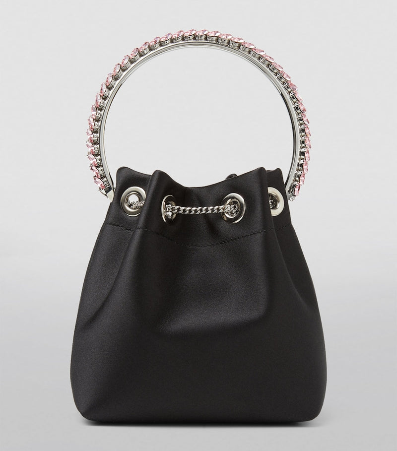 Jimmy Choo Bon Bon satin top-handle bag with crystal handle, imported from the UK