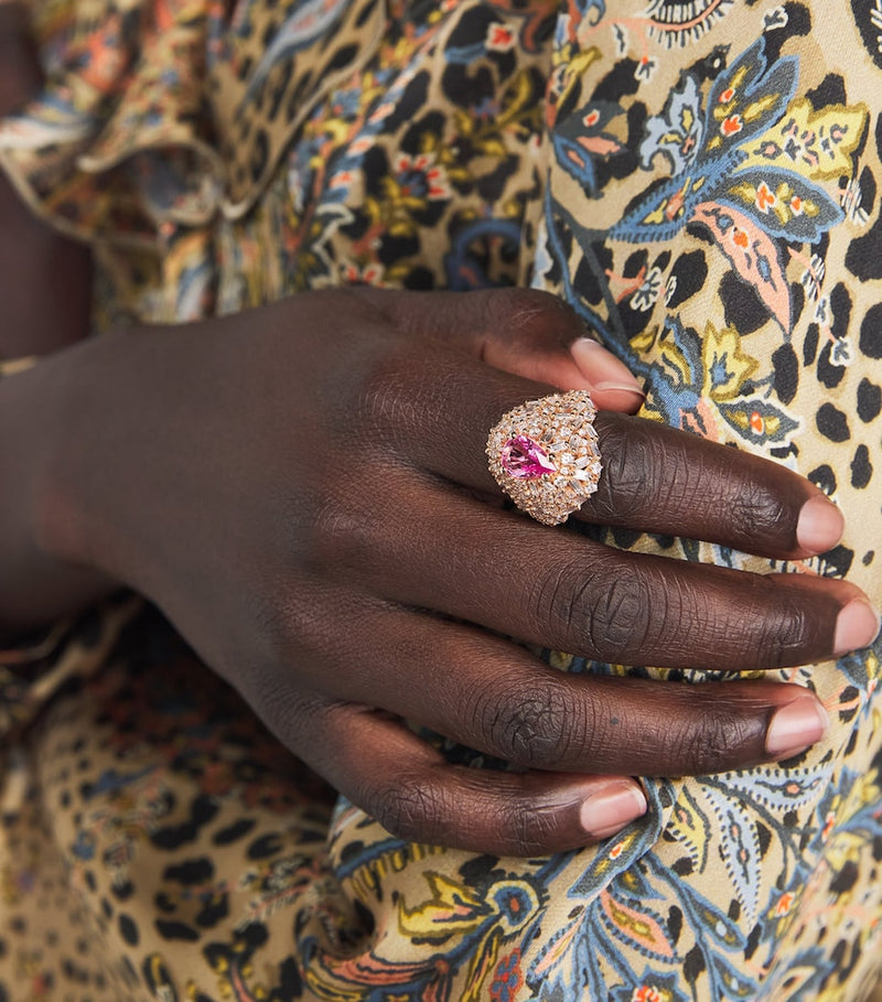 Suzanne Kalan rose gold diamond and pink sapphire ring - British product