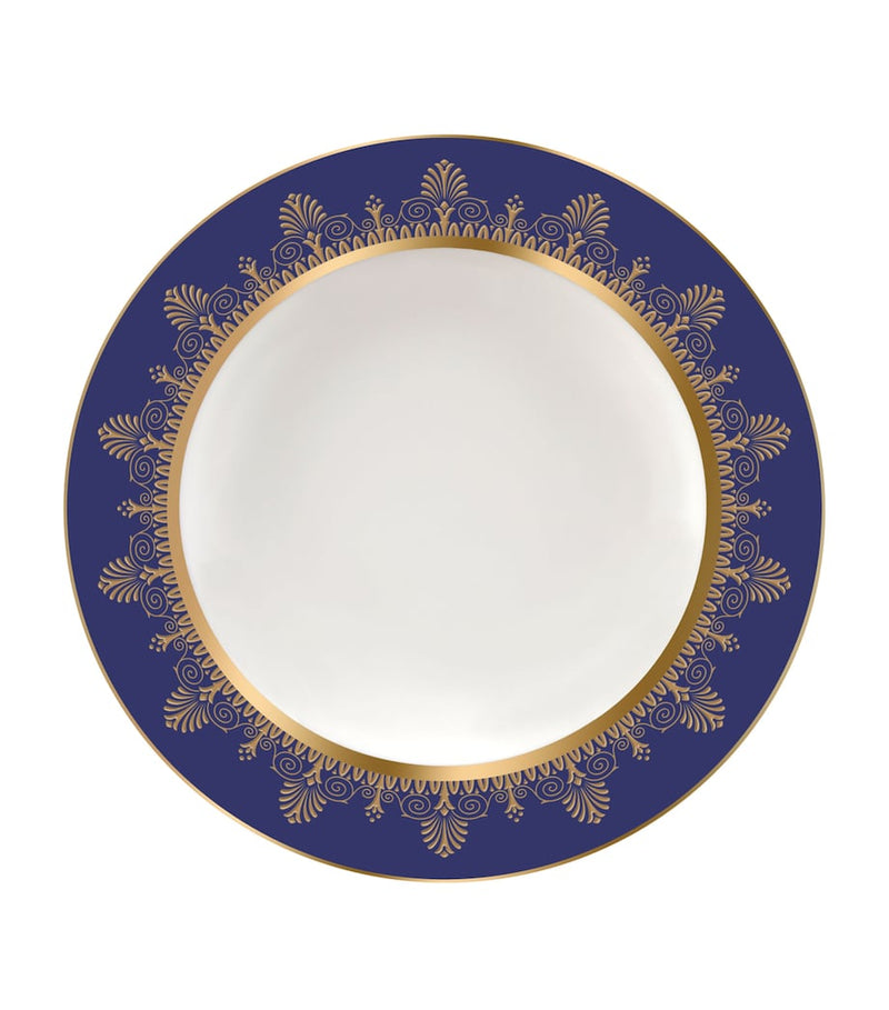 Wedgwood blue geometric print soup plate with gold band 23cm (British brand)