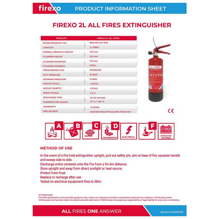 Firexo fire extinguisher 2 litre, UK version
