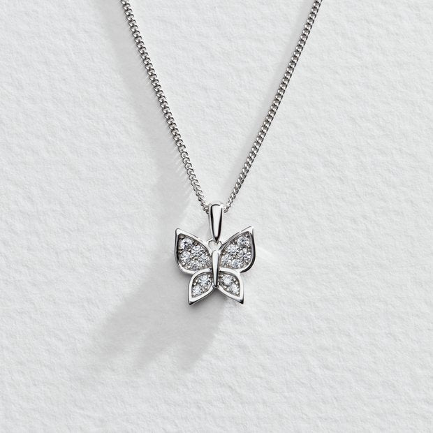Revere sterling silver butterfly pendant necklace with cubic zirconia, UK version