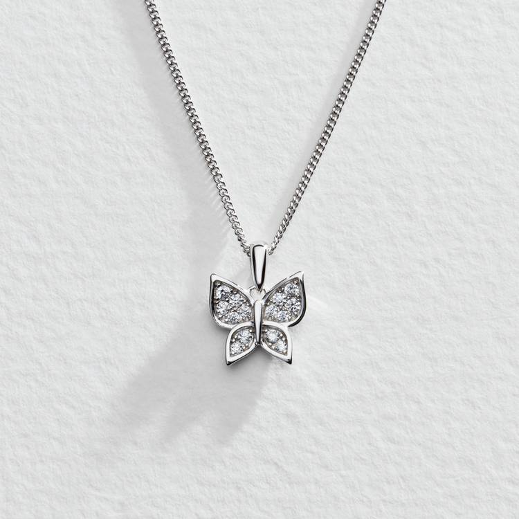Revere sterling silver butterfly pendant necklace with cubic zirconia, UK version