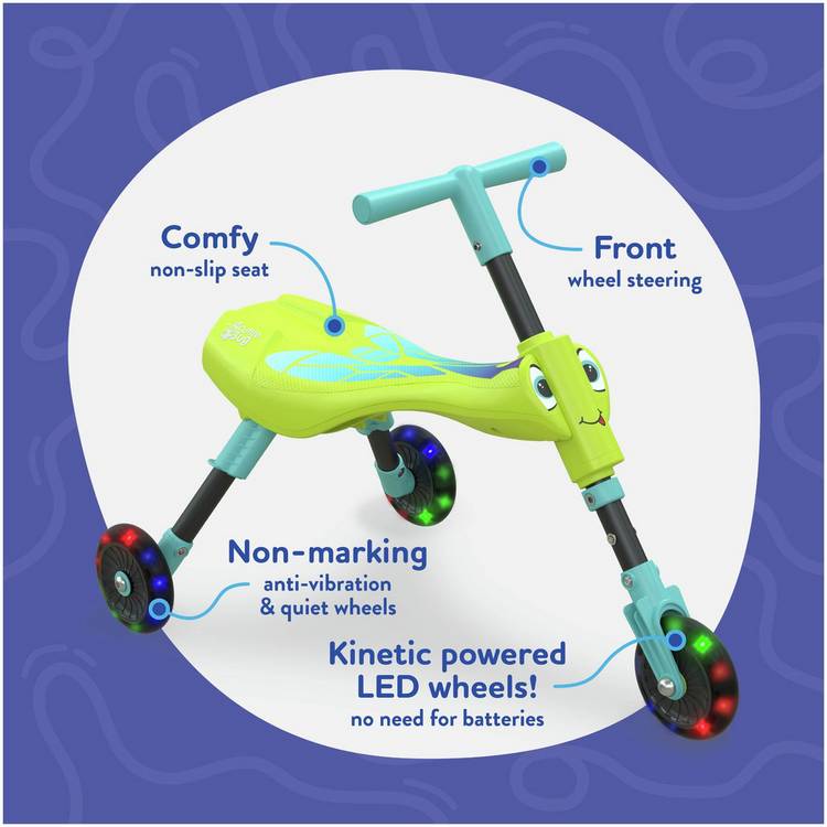 Scuttlebug Firefly ride-on trike with light up wheels, imported from the UK
