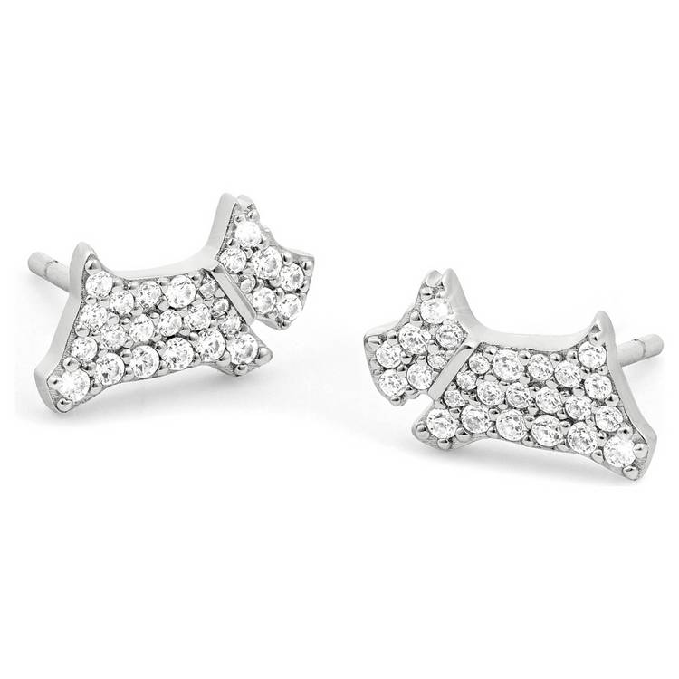 Radley sterling silver dog stud earrings with cubic zirconia stones, UK version