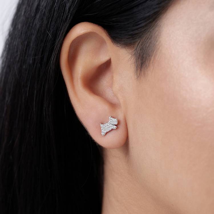 Radley sterling silver dog stud earrings with cubic zirconia stones, UK version