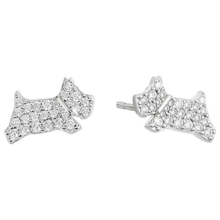 Radley sterling silver dog stud earrings with cubic zirconia stones, UK version