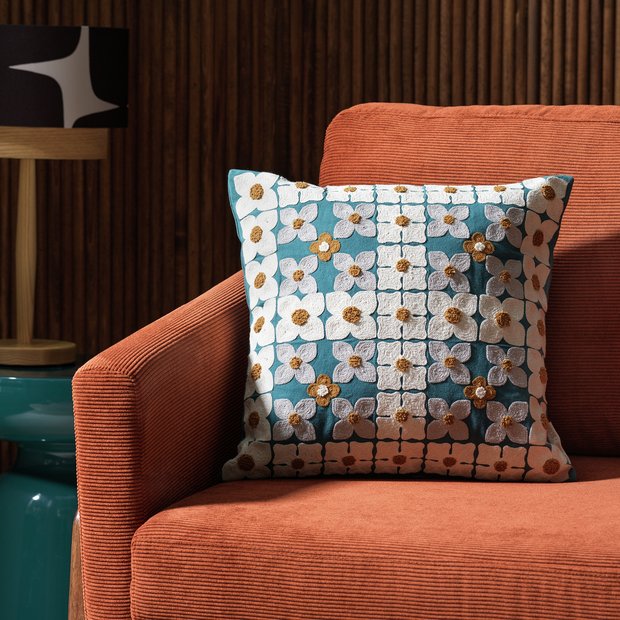 Habitat x Scion Scandi Prairie cushion teal 43x43cm (British brand)