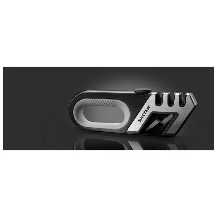 Salter hand held knife sharpener black 4-in-1 tool - British product