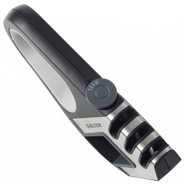 Salter hand held knife sharpener black 4-in-1 tool - British product