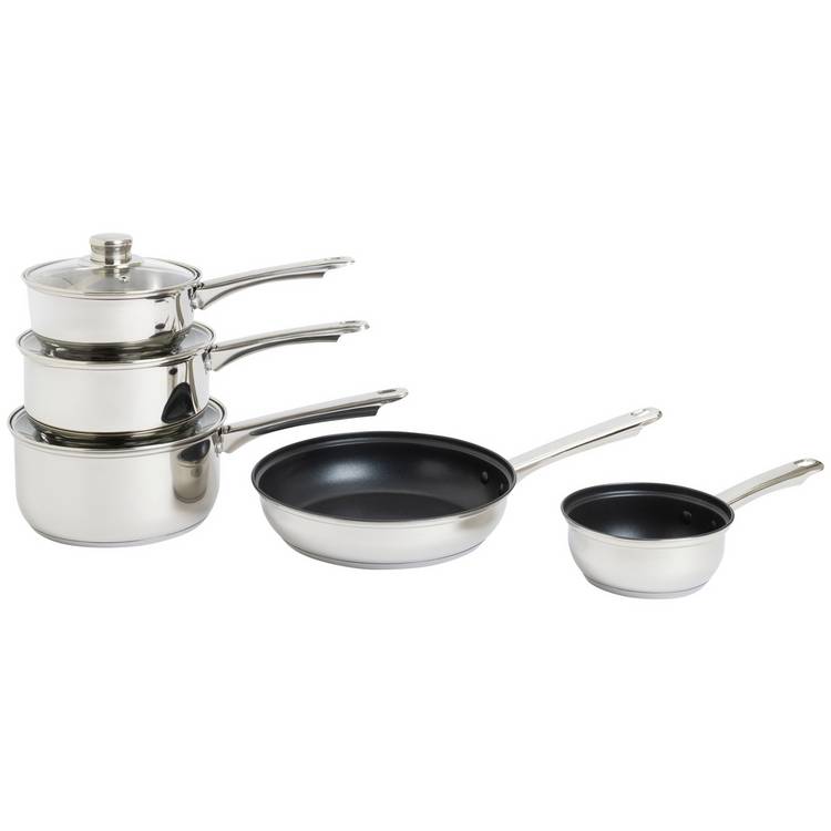 Argos Home 5 piece pan set silver, imported from the UK