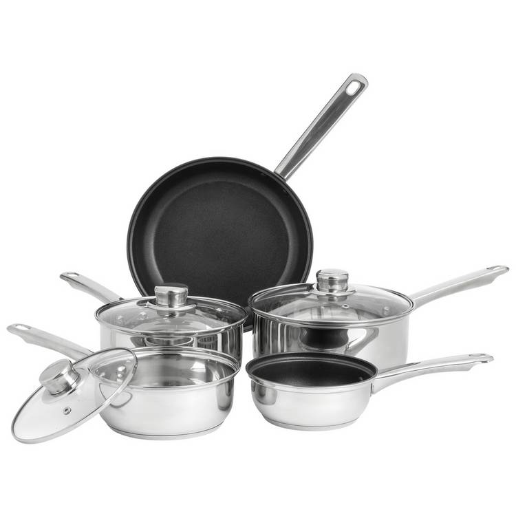 Argos Home 5 piece pan set silver, imported from the UK