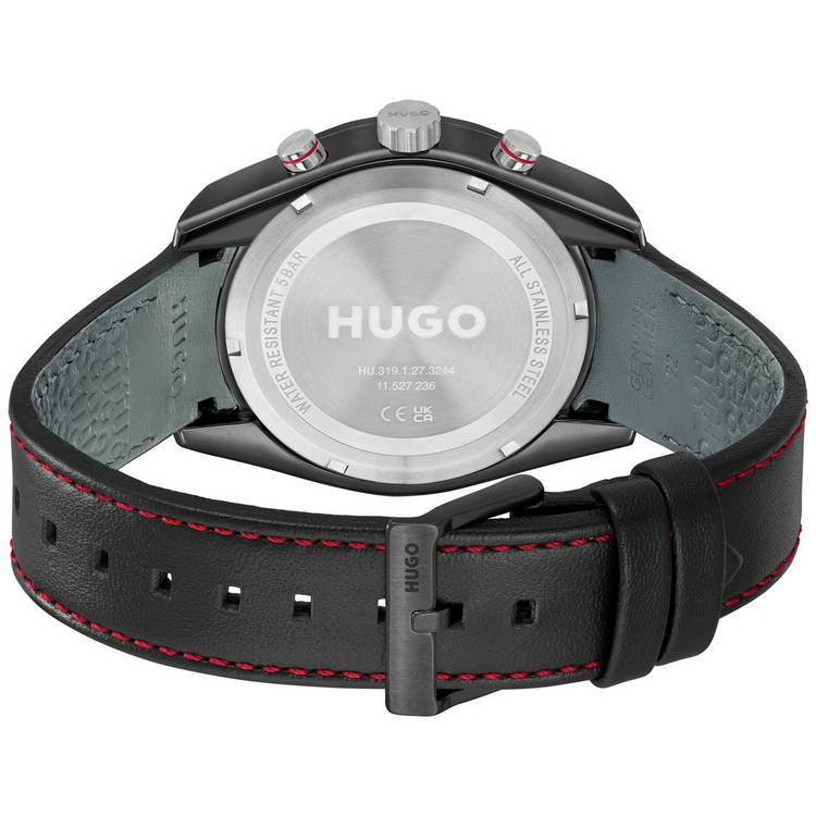 HUGO watch black leather strap multifunction 44mm, imported from the UK