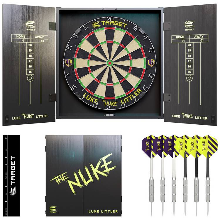 Target Luke Littler dartboard cabinet set with brass darts - British product