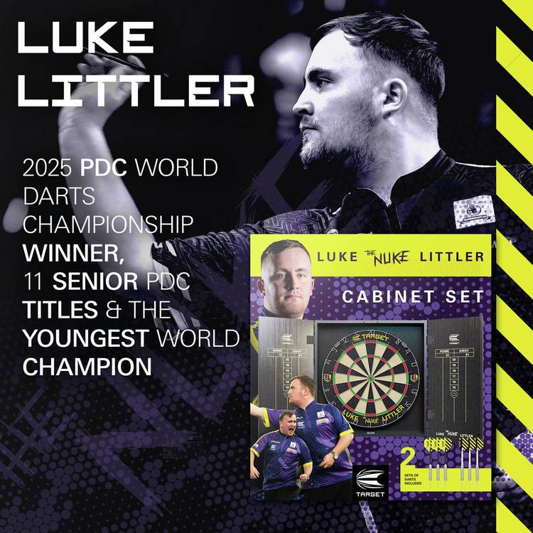 Target Luke Littler dartboard cabinet set with brass darts - British product