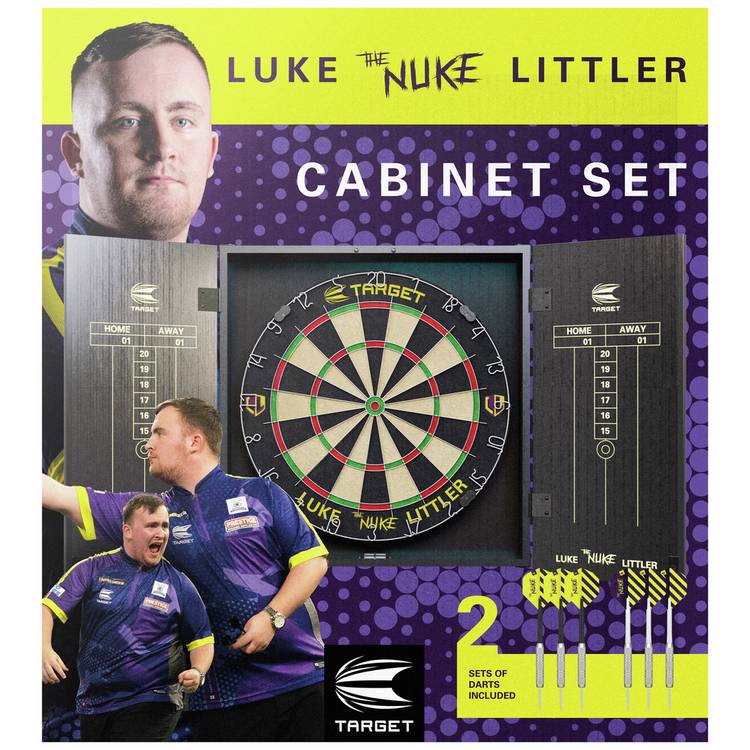 Target Luke Littler dartboard cabinet set with brass darts - British product