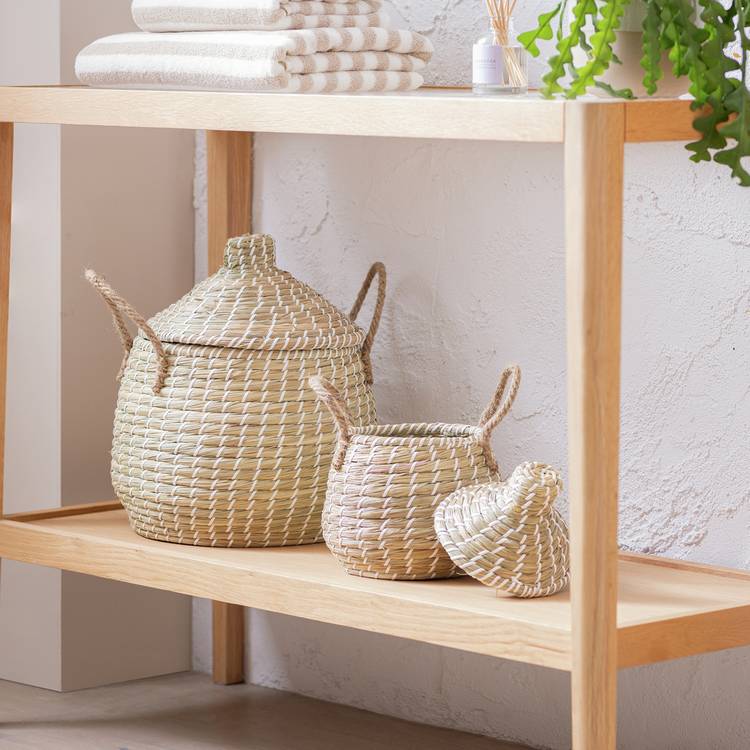 Habitat seagrass lidded round storage baskets natural (British brand)