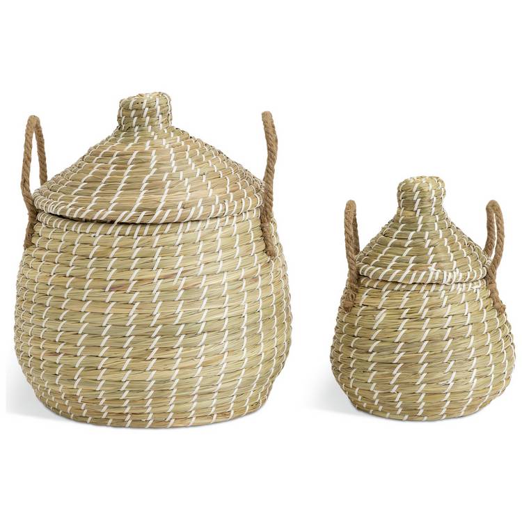 Habitat seagrass lidded round storage baskets natural (British brand)