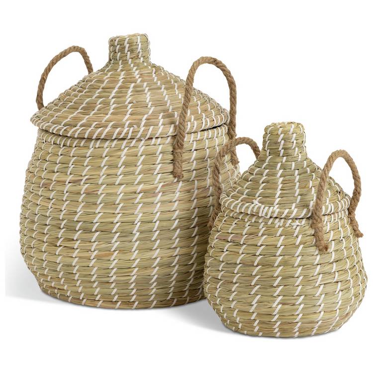 Habitat seagrass lidded round storage baskets natural (British brand)
