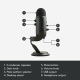 Blue Yeti USB streaming microphone black, UK version
