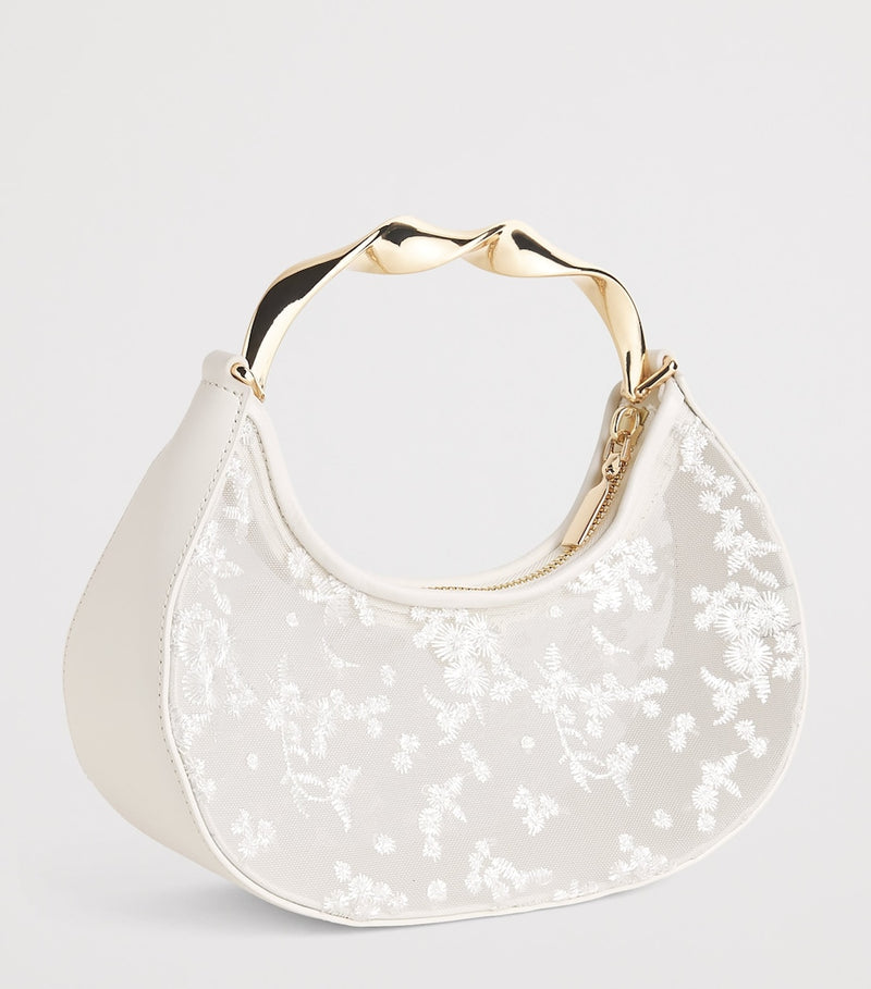 Simkhai Nixi embroidered mesh clutch bag, imported from the UK