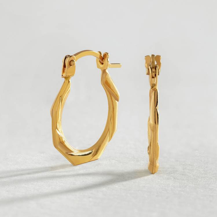 Revere 9ct gold hexagon creole hoop earrings, UK version