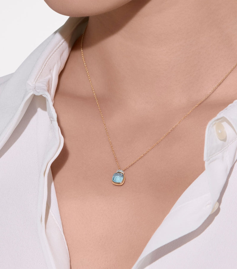 Pomellato Nudo blue topaz diamond necklace mixed gold, imported from the UK