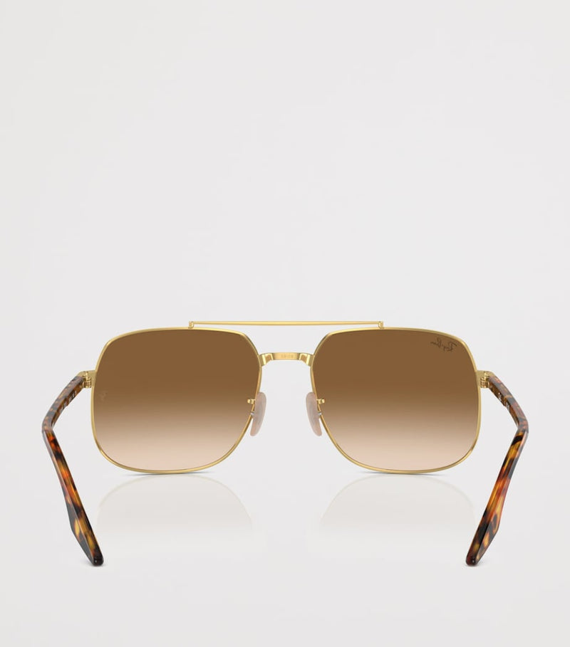 Ray-Ban rounded aviator sunglasses gold frame tortoiseshell arms, UK version