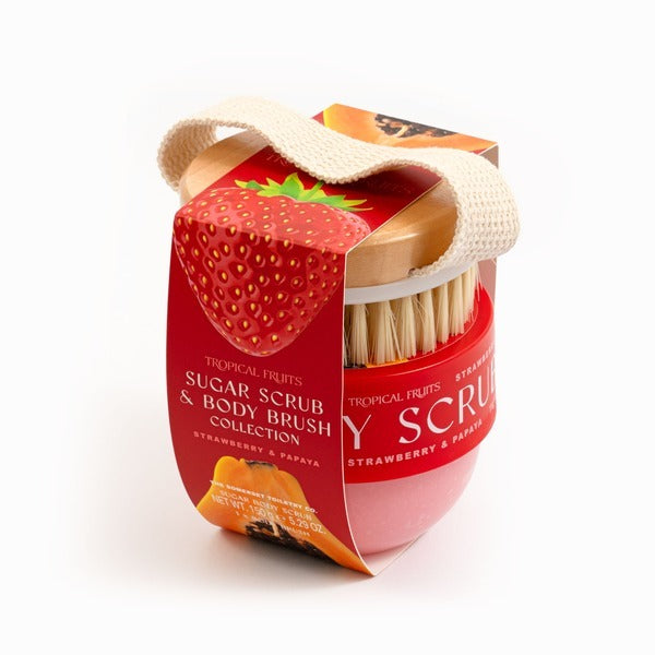 Tropical Fruits strawberry & papaya body scrub brush set 150g (British brand)