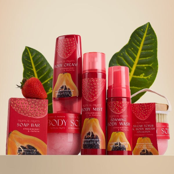 Tropical Fruits strawberry & papaya body scrub brush set 150g (British brand)