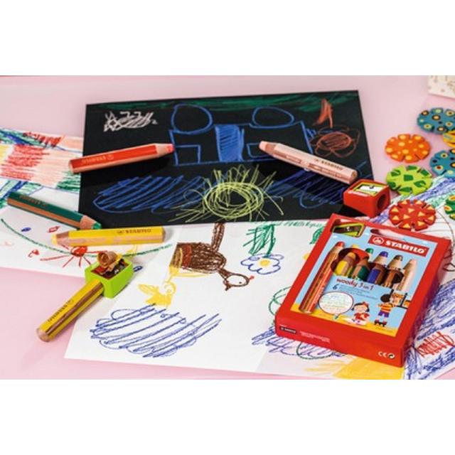 STABILO woody 3 in 1 colouring pencils wallet of 6 colours + sharpener    6 per pack GOODS M&S
