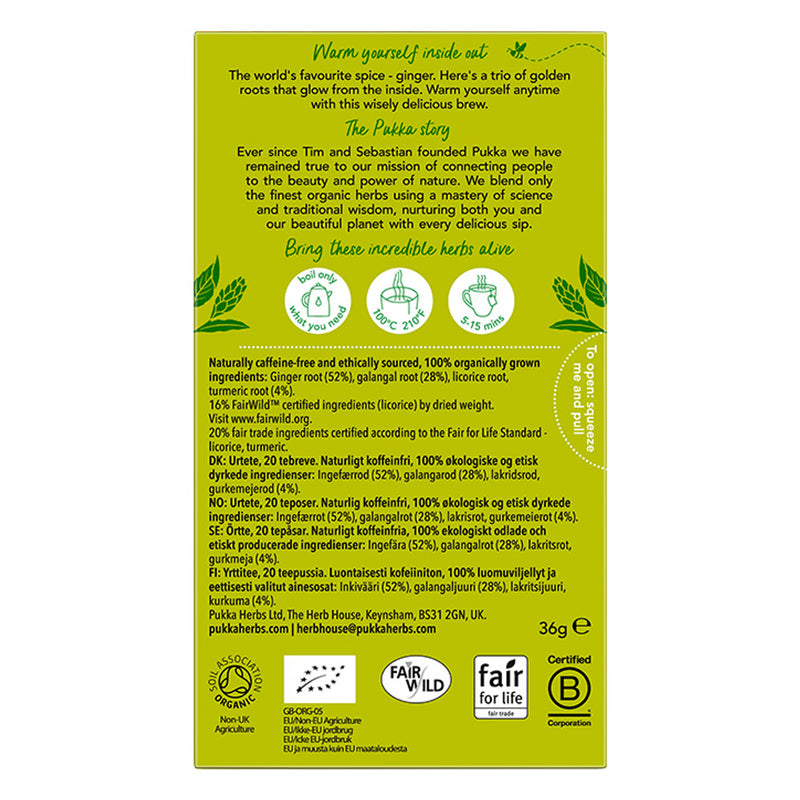Pukka Organic Three Ginger Tea 20 Tea Bags, imported from the UK