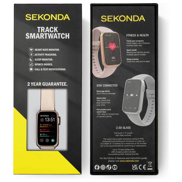 Sekonda fitness tracker smart watch with pink silicone strap (British brand)