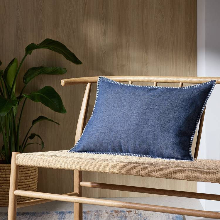 Habitat blue blanket stitch oblong cushion 40x60cm (British brand)