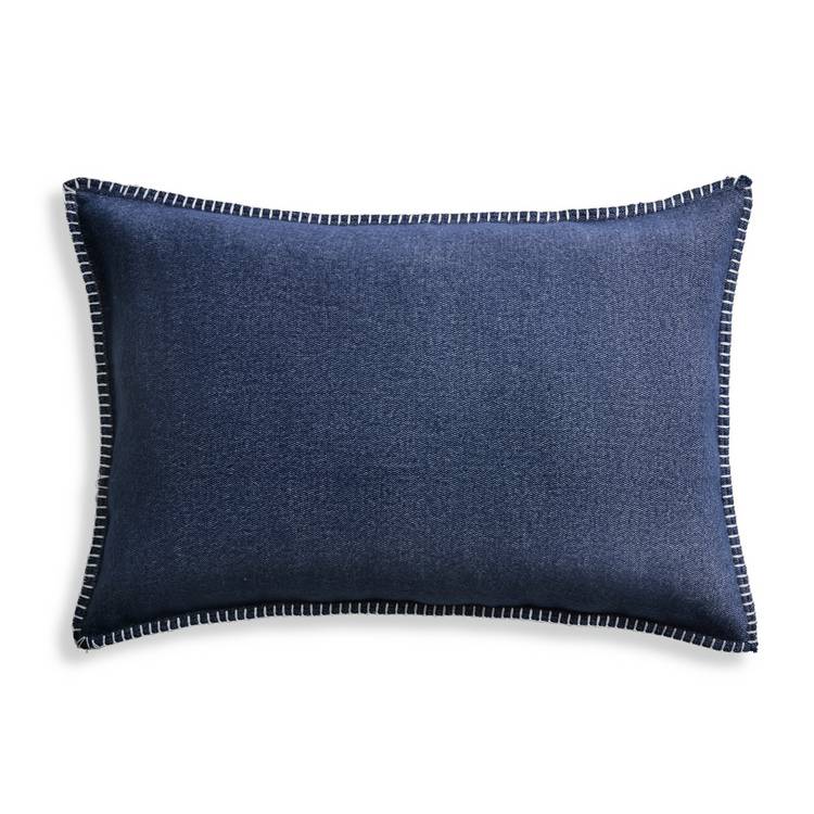 Habitat blue blanket stitch oblong cushion 40x60cm (British brand)