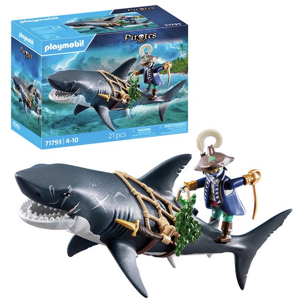 Playmobil floating giant shark toy with pirate figure, UK version