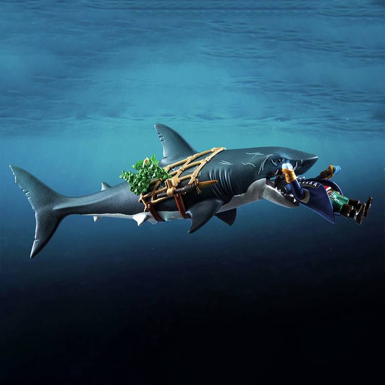 Playmobil floating giant shark toy with pirate figure, UK version