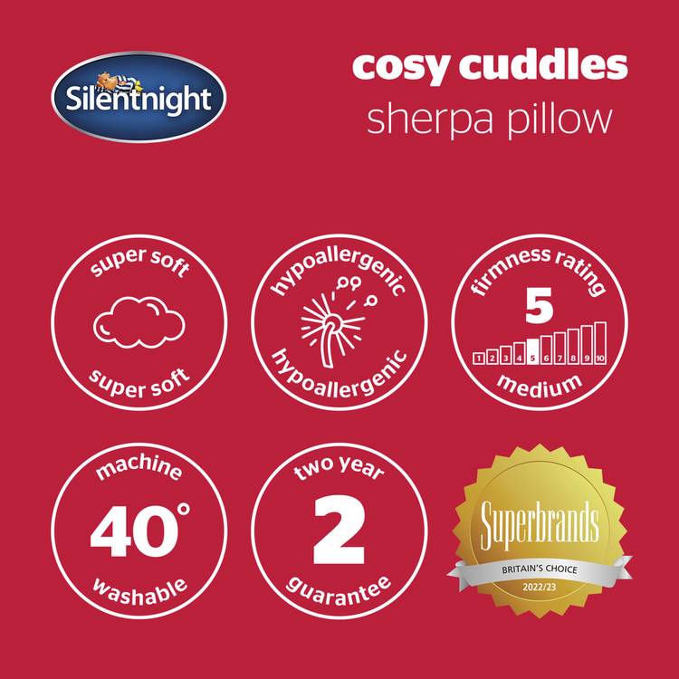 Silentnight Cosy Cuddles sherpa fleece pillow L74x48cm, imported from the UK
