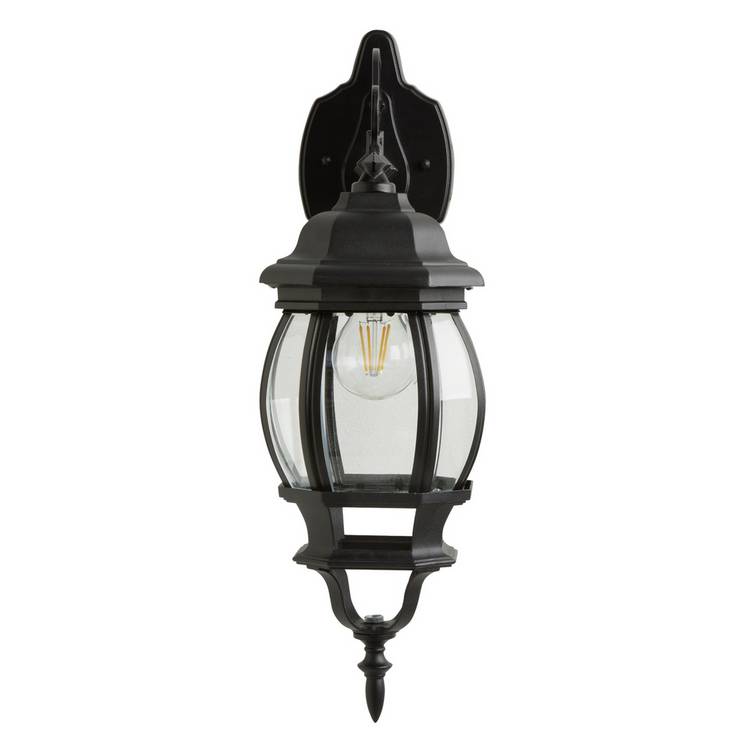 Pumpkin 8 sided black outdoor wall lantern with motion sensor (British brand)