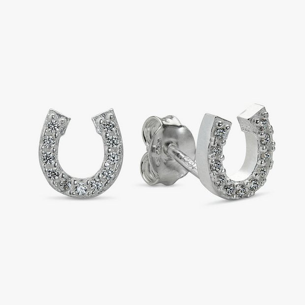 Revere sterling silver horseshoe stud earrings with cubic zirconia (British brand)