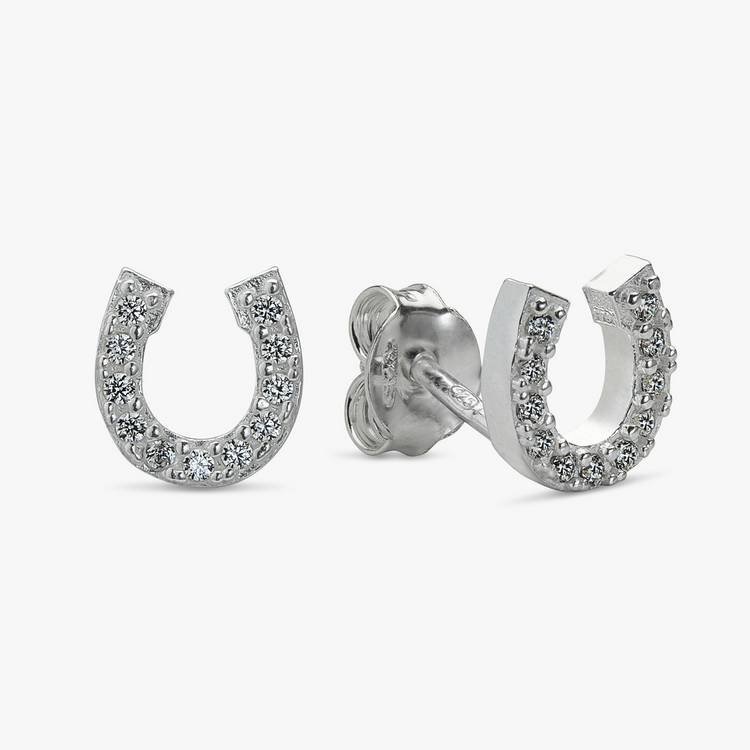 Revere sterling silver horseshoe stud earrings with cubic zirconia (British brand)