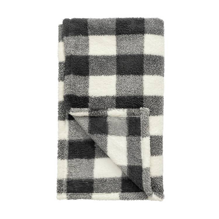 Argos Home printed fleece check throw Mono 125x150cm (British brand)